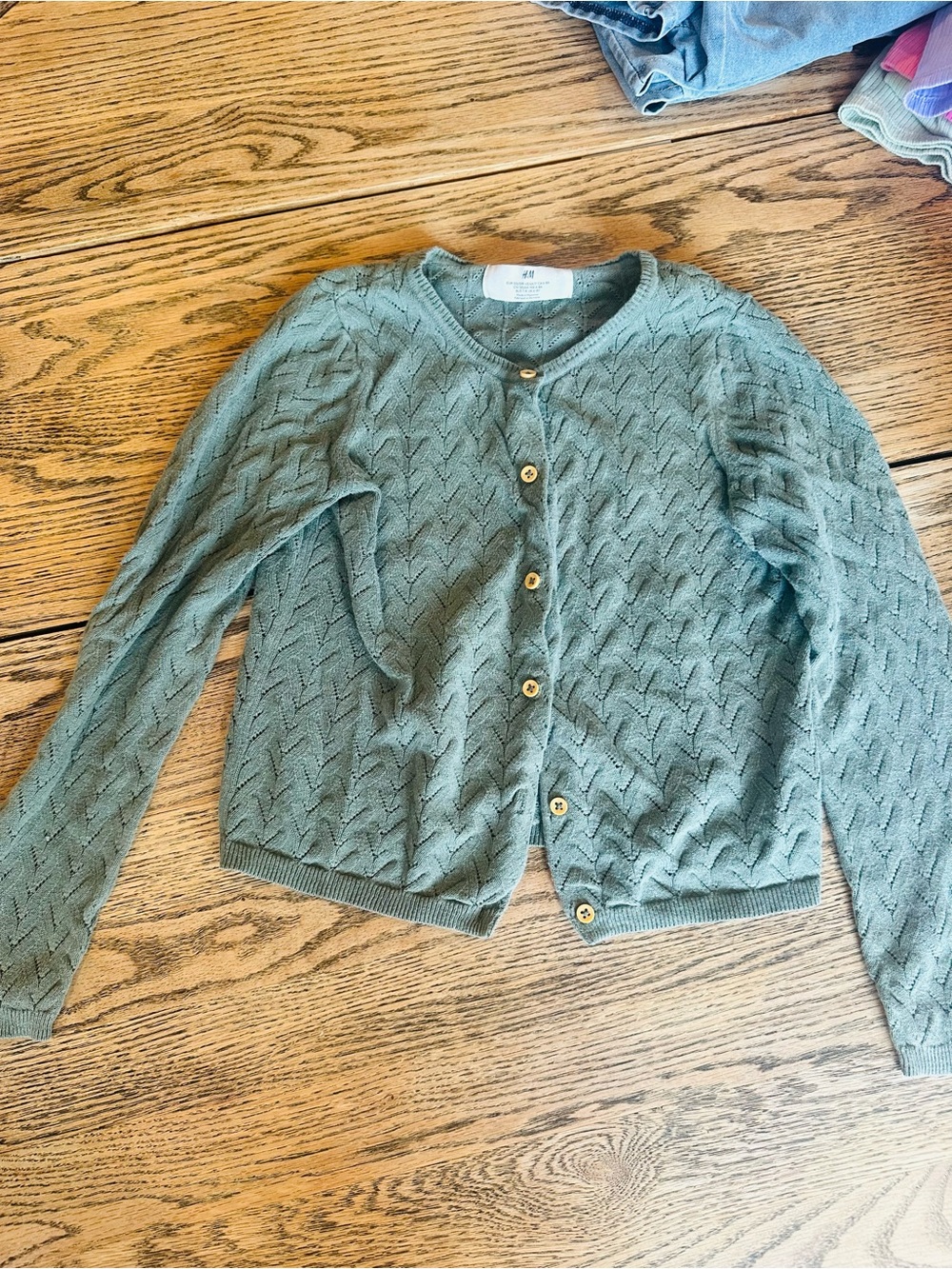H&M Girls Moss Green Knit Button-Front Cardigan